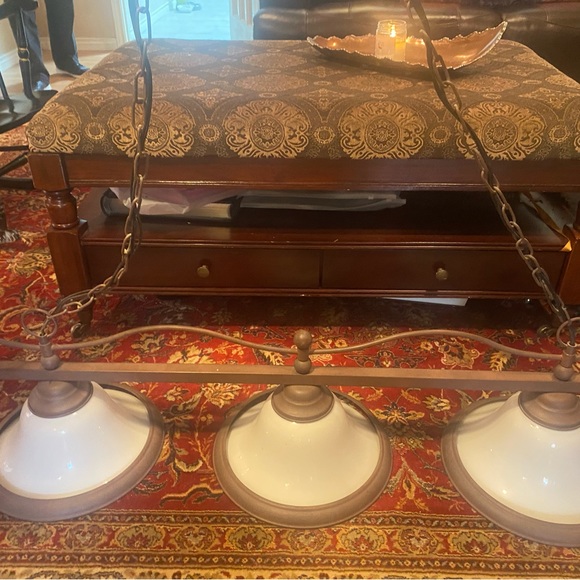 Island Billiard 3 light bronze pendant liberty bell alabaster shade kitchen pool - Picture 5 of 16